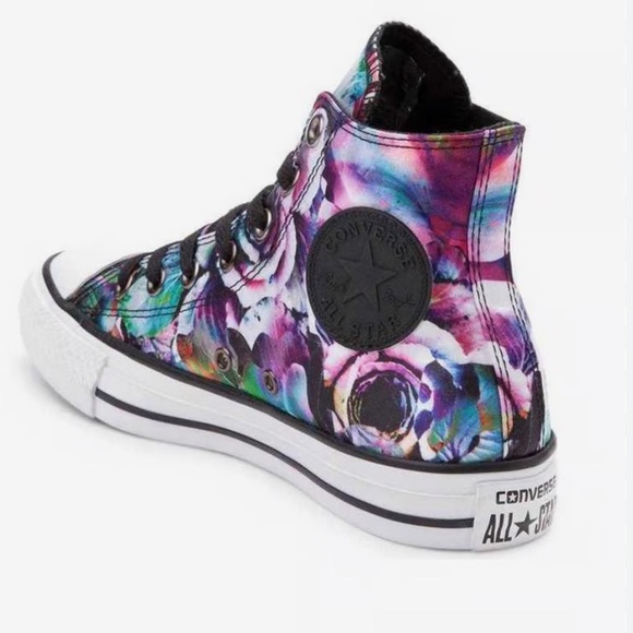 Converse High Top Sneakers in White with Purple, Pink, Blue Floral Print - Picture 2 of 16